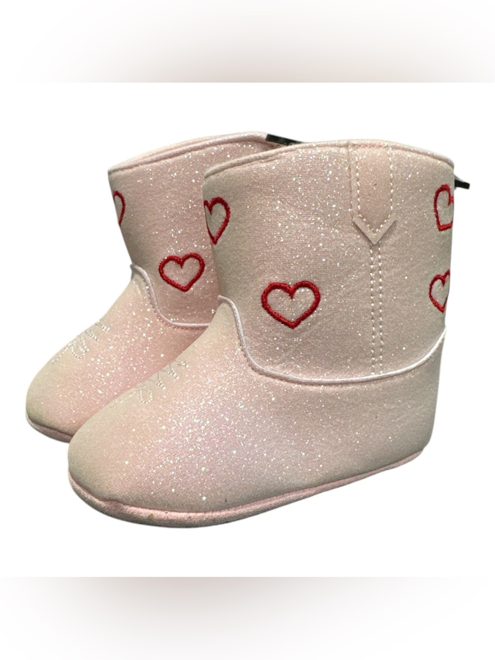 Baby Essentials Pink Sparkly Heart Cowboy Boots Velcro 9-12 Months NWT
